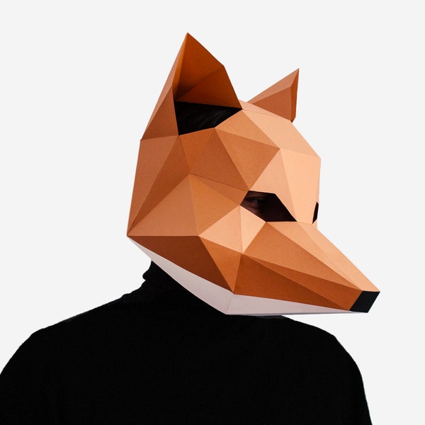 Fox Mask, DIY Printable Animal Mask, Papercraft Template, Instant Pdf Download,  Low Poly Masks, Origami Fox, Lapa Studios, Animal Face Mask