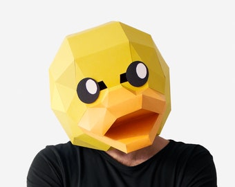 Rubber Duck Mask, Duck Costume , DIY Printable Halloween Mask, Instant Pdf Download, 3D Low Poly Masks, Papercraft Template, Origami Mask