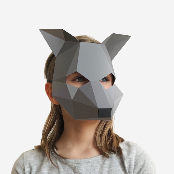Masque pour enfants, masque de loup, masque d'animal, enfant de costume d'Halloween, demi-masque imprimable pour les enfants, téléchargement instantané de pdf, modèle d'artisanat en papier bricolage