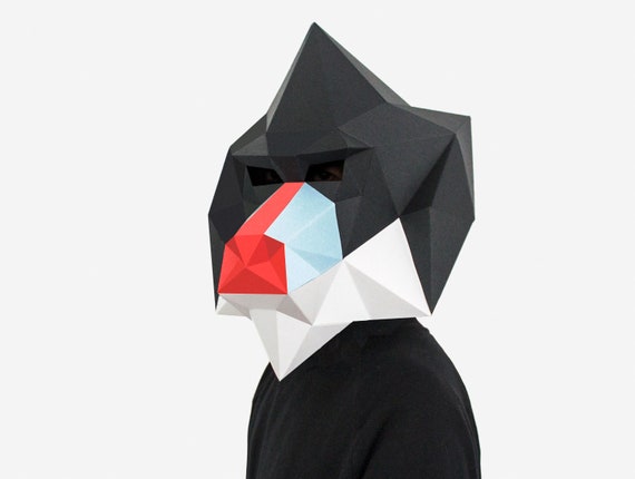 DIY Mandrill Mask, Monkey Mask, 3D Paper Craft Template, Halloween Mask, Printable Low Poly Paper Mask, Instant Pdf Download, Origami Mask