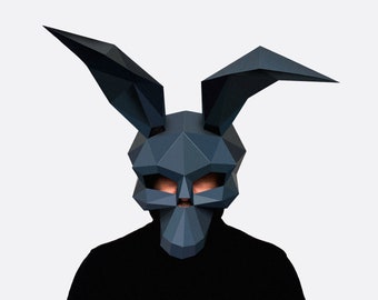 Rabbit Skull Mask, Halloween Mask, Halloween Costume, DIY printable skull mask, Instant Pdf download, Printable Mask,  DIY Low Poly Masks