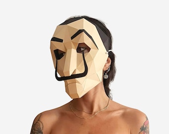 Salvador Dali Mask, DIY printable Dali Head, Instant Pdf download, DIY Halloween Paper Mask, Printable Mask, Polygon Masks