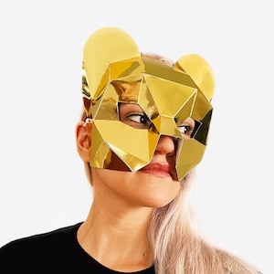 Lioness Half Mask, Low Poly Paper Craft Template, Printable Lion Face Mask, Instant Pdf Download, 3D Low Poly Animal Mask, Origami Mask image 1