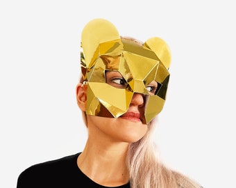 Leeuwin half masker, laag poly papier ambachtelijke sjabloon, afdrukbaar leeuw gezichtsmasker, instant PDF downloaden, 3D laag poly dierenmasker, origami masker