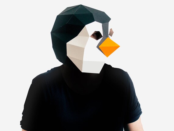 Diy Penguin Mask 3d Paper Craft Template Halloween Mask Printable Paper Mask Instant Pdf Download Low Poly Mask Origami Penguin