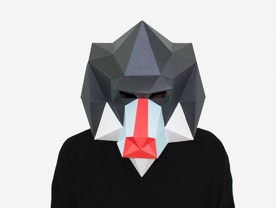 DIY Mandrill Mask, Monkey Mask, 3D Paper Craft Template, Halloween Mask, Printable Low Poly Paper Mask, Instant Pdf Download, Origami Mask