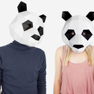 Cute Panda Mask, DIY Gift Idea, DIY Printable Animal Mask, Instant Pdf Download, 3D Low Poly Masks, Papercraft Template, Origami Panda image 3