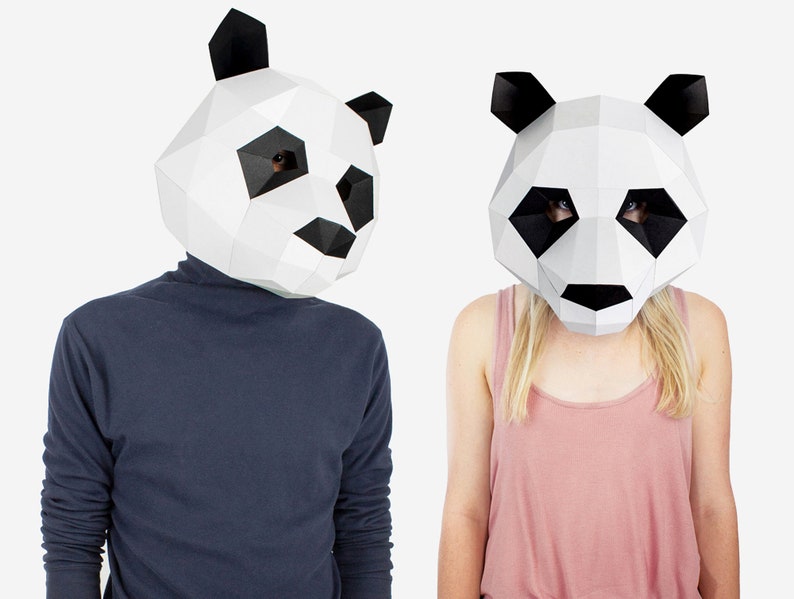 Cute Panda Mask, DIY Gift Idea, DIY Printable Animal Mask, Instant Pdf Download, 3D Low Poly Masks, Papercraft Template, Origami Panda image 3