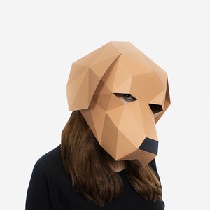 Máscara de labrador, plantilla de papel para manualidades con perros, máscara de animal para imprimir, descarga instantánea en PDF, máscaras 3D de baja poli, máscara de origami, idea de regalo
