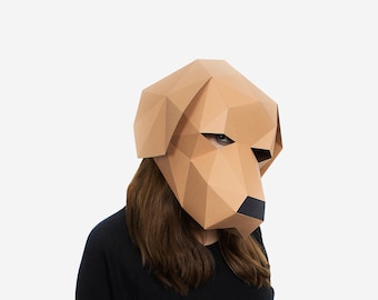 Máscara de labrador, plantilla de artesanía de papel para perros, máscara de animal imprimible DIY, descarga instantánea de PDF, máscaras 3D Low Poly, máscara de origami, idea de regalo