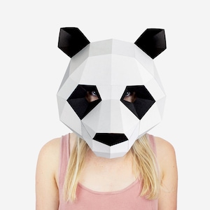 Cute Panda Mask, DIY Gift Idea, DIY Printable Animal Mask, Instant Pdf Download, 3D Low Poly Masks, Papercraft Template, Origami Panda image 6