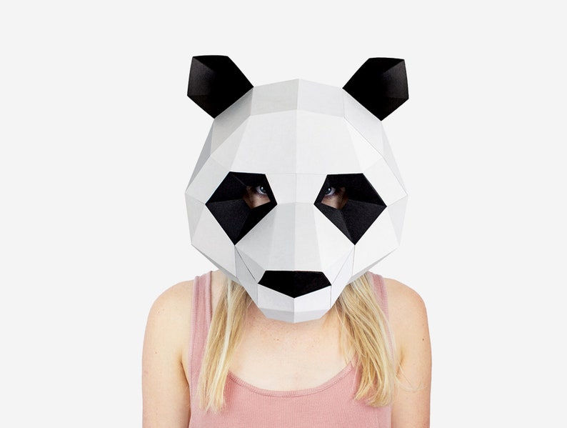 Cute Panda Mask, DIY Gift Idea, DIY Printable Animal Mask, Instant Pdf Download, 3D Low Poly Masks, Papercraft Template, Origami Panda image 6