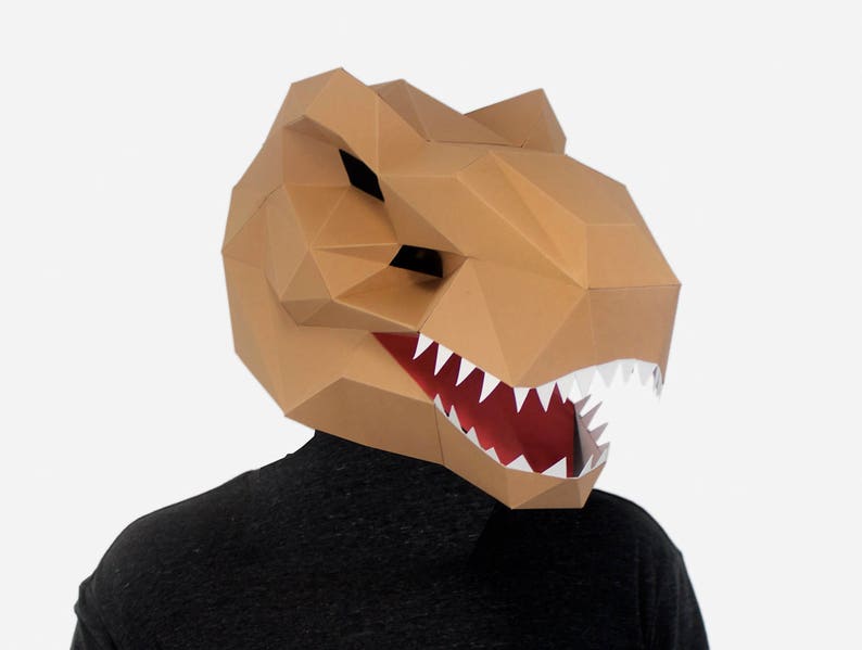 Dinosaur Mask Halloween Mask 3D Paper Craft Template T-Rex | Etsy