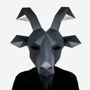 Black Phillip, Goat Mask, Halloween Mask, Paper Mask, DIY Animal Mask, Printable Mask, Low Poly Paper Craft Template, Baphomet, Lapa Studios