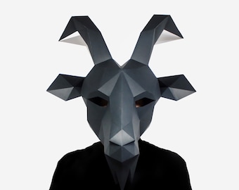 Black Phillip, Goat Mask, Halloween Mask, Paper Mask, DIY Animal Mask, Printable Mask, Low Poly Paper Craft Template, Baphomet, Lapa Studios