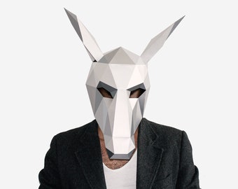 DIY Donkey Mask, Low Poly Paper Craft Template, DIY Printable Mask, Instant Pdf Download, 3D Low Poly Mask, Origami Mask, Gift Idea