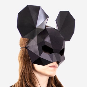 Mouse Half Mask, Halloween Mask, Black Mouse Mask, DIY Printable Animal Mask, Instant Pdf Download, Low Poly Masks, Mouse Mask Template