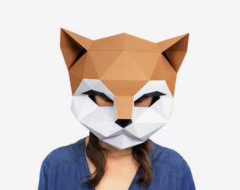 DIY Katzen Maske Vorlage, Papier Handwerk, Kätzchen Maske, DIY druckbare Maske, Sofortiger Pdf Download, 3D Low Poly Maske, Origami Katze, süße DIY Geschenkidee