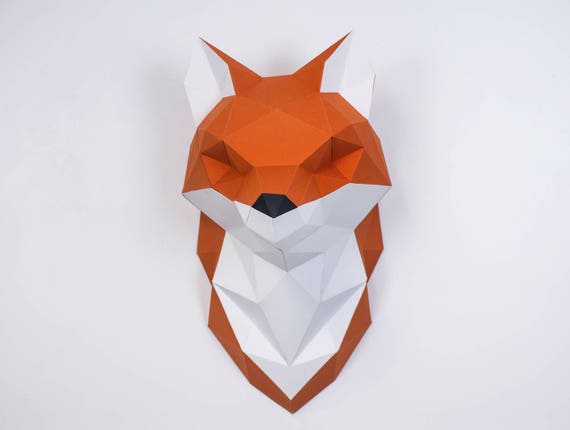 Fox Sculpture 3d Paper Craft Diy Wall Art Origami Fox Sculpture Low Poly Paper Art Home Decor Diy Gift Idea Print At Home Pdf
