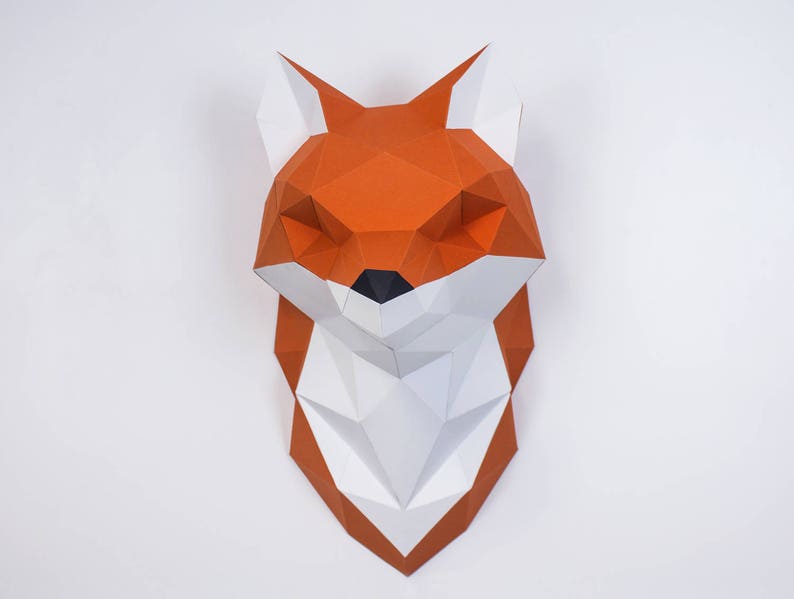 3D Paper Craft Origami Fox Sculpture Print At Home Pdf Home Decor Low Poly Paper Art DIY Gift Idea Fox Sculpture DIY Wall Art