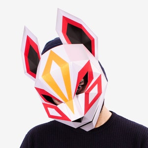 Kitsune Mask, Halloween Mask, Japanese Fox Mask, DIY Printable Animal Mask, Instant Pdf Download, Low Poly Masks, DIY Kitsune Mask Template
