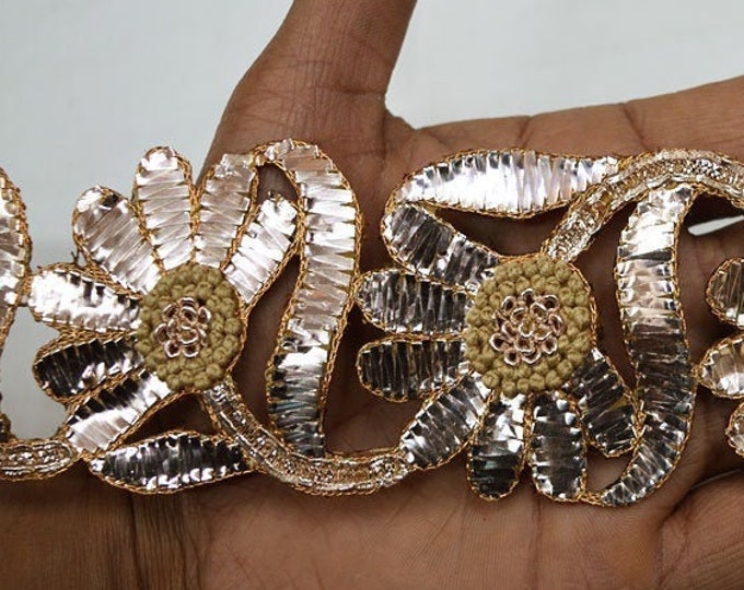 Decorative Indian Crafting Zardozi Gold Trim by the Yard Handcrafted