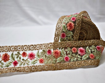 for Sewing and Craft Decorative Trim for Sewing Embroidered Ribbon Indian Sari Trim 3 Yards by Craftbot