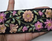 Mauve Decorative Saree Ribbon Embellishment Embroidered Indian Trim By The Yard Silk Sari Border Sewing Crafting Lace Christmas Trimmings