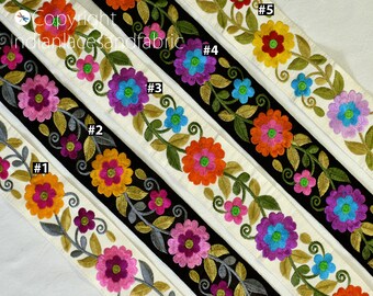 TRM-FL-736 Dress Border Lace Trim Leaves /& Peony Floral Women Fashion Ribbon Printed Velvet Fabric Trim Designer Trim By 9 Yard