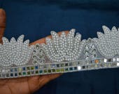 Indian Laces and Trims Decorative sari border Trim by the yard Costume trim Metallic Ribbon Kundan Lace Embellished Mirror work Border
