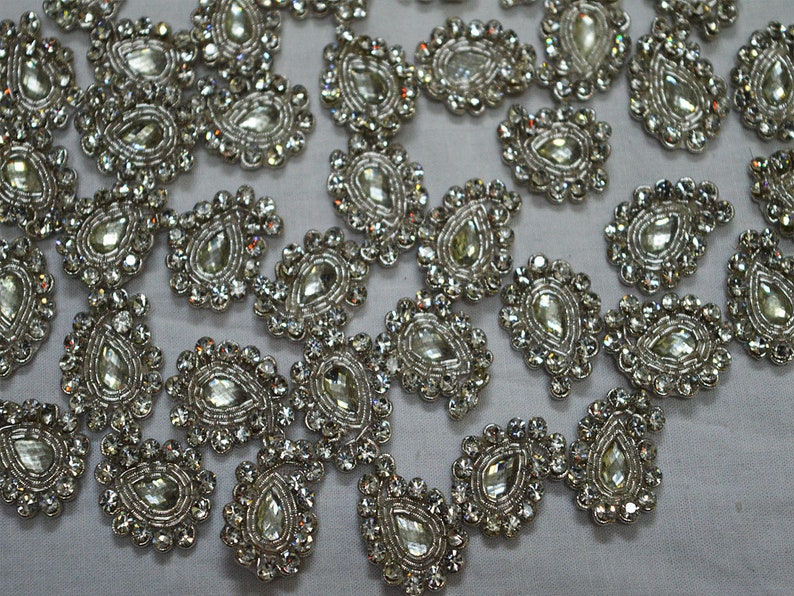 1 Pcs Indian Rhinestone Silver Zari Christmas Applique//Motif Indian Ethnic style