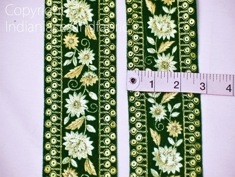 Green Embroidered Velvet Fabric Trim by the Yard Trimmings Etsy