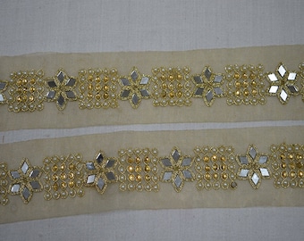 Sari Border Trim by 9 Yard Indian trim Gold Saree Kundan Lace Trimmings Decorative Metallic Ribbon Embellishment Crafting Ribbon Sewing