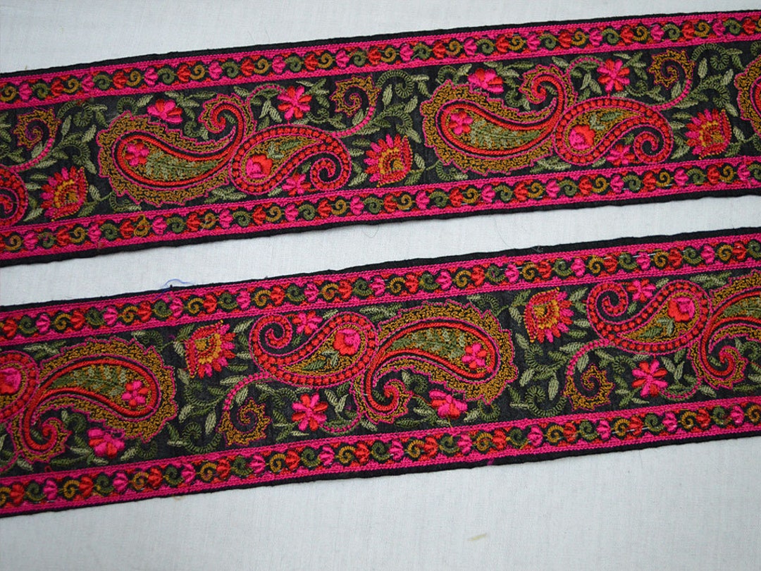 Buy 9 Yard Black Indian Sari Border Craft Ribbon Embroidered Online in ...