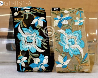 Garniture de tissu de ruban brodé bleu Turquoise par la cour broderie décorative bricolage artisanat couture bandes de bordure sari indien