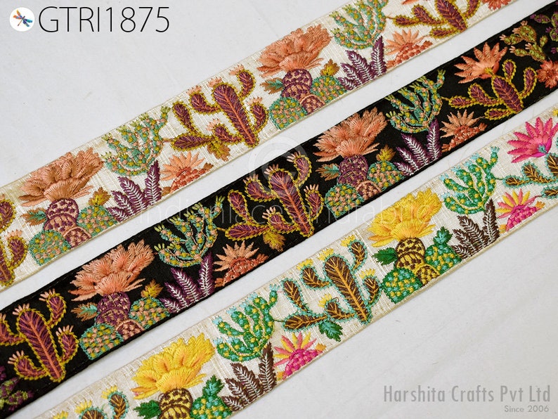 9 Yard Indian Embellishment Embroidered Fabric Trim Saree Ribbon Crafting Sewing Embroidery Border Wedding Dress Trimmings Cushion Covers image 5