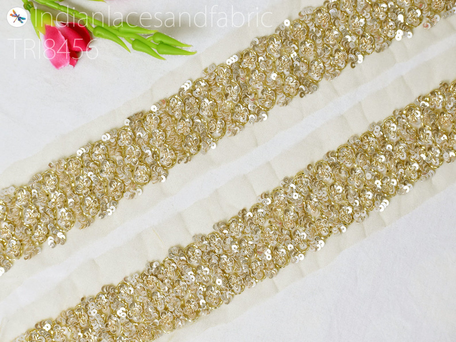 Indian Gold Sequin Trims by the Yard Wedding Dresses Ribbon Etsy
