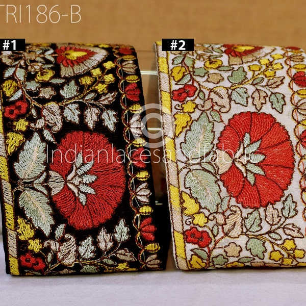 Adornos florales de 9 yardas adornos bordados indios adornos de cojín Saree cinta decorativa bordes de costura decoración del hogar