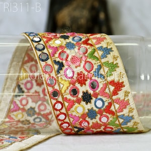 3 Yard Indian 8cm Embroidered Trim Drapery Hats Bag Saree Trimming Decorative Ribbon Crafting Sewing Sari Borders Embellishments Home Decor