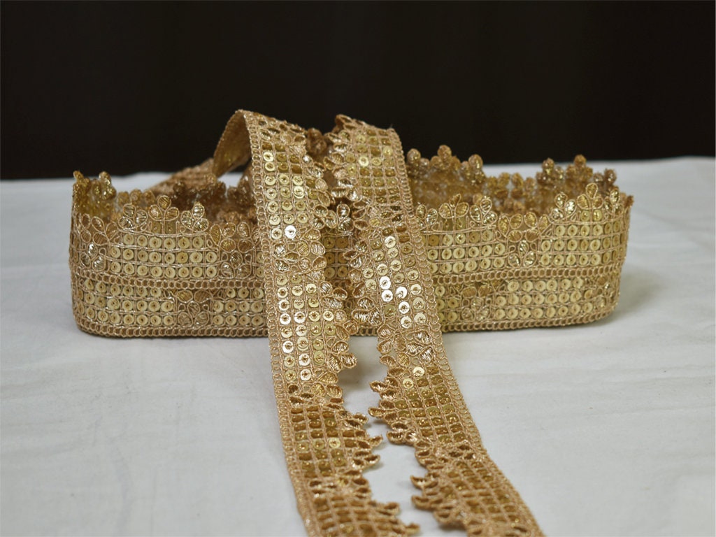 2 Yard Gold Embroidered Indian Laces Fabric Trim Sari Border Etsy