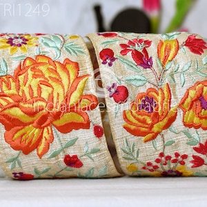 9 Yard Indian 75mm Embroidered Trim Drapery Hats Bag Saree Trimming Decorative Ribbon Crafting Sewing Sari Borders Embellishments Home Decor