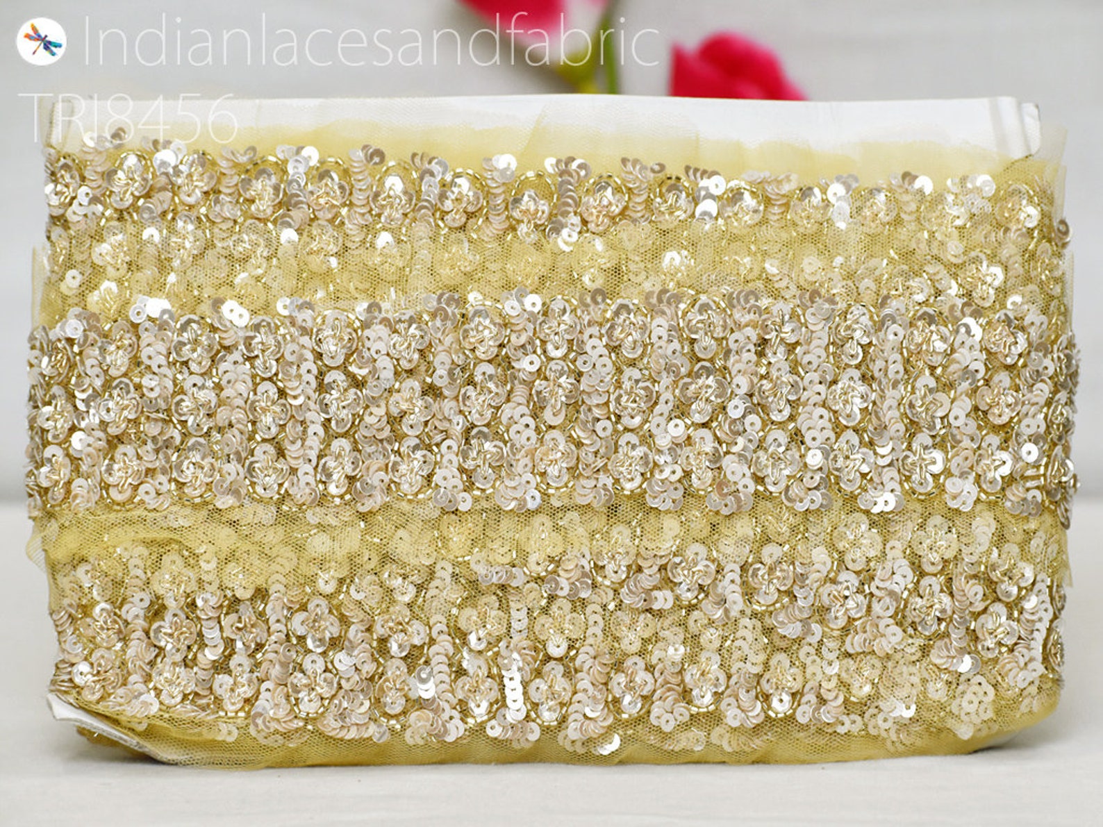 Indian Gold Sequin Trims by the Yard Wedding Dresses Ribbon Etsy