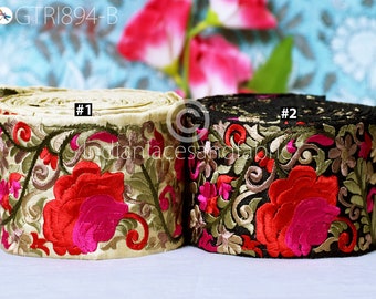 9 Yard Indian Red Embroidered Trim Decorative Floral Ribbons Embellishments Sewing Indian Sari Border Home Decor DIY Headbands Crafting