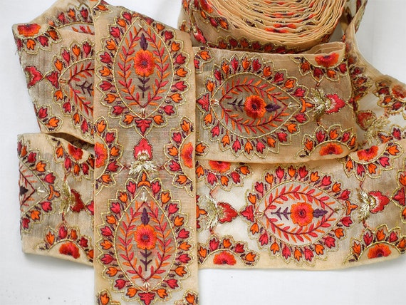 Orange Indian Laces Saree Border Embellishment Embroidered | Etsy