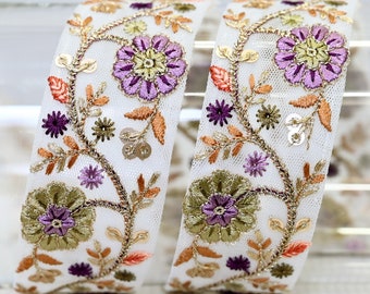 9 Yard Embroidered Fabric 45mm Trim Embellishment Sari Ribbons Sewing Crafting Border Indian Embroidery Trimmings Cushions Laces Home Decor