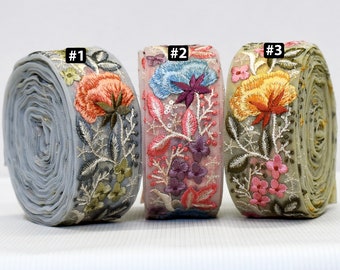 3 Yard Indian Decorative Embroidery Fabric Trim Embellishments DIY Crafting Sewing Saree Indian Sari Border Embroidered Ribbons Tapes