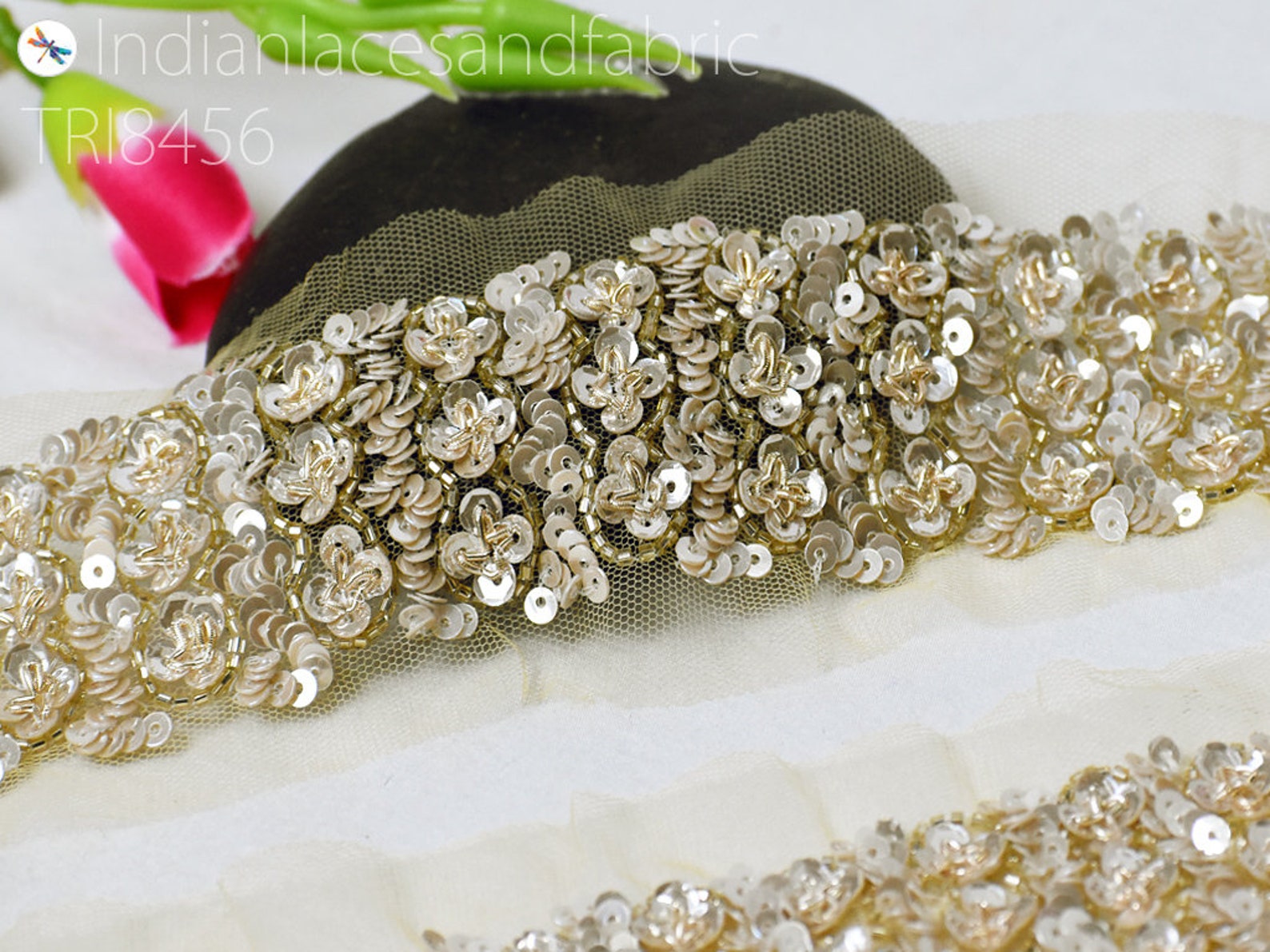 Indian Gold Sequin Trims by the Yard Wedding Dresses Ribbon Etsy