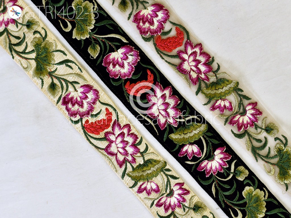 Indian Floral Embroidered Trim by the Yard Sari Embellishment - Etsy