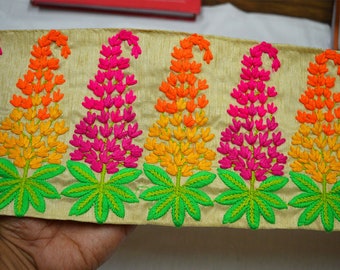 3 Yard Yellow Fabric Trim Dresses Embellishment Embroidered Indian Trim Saree Ribbon Silk Sari Border Decorative Sewing Crafting Border