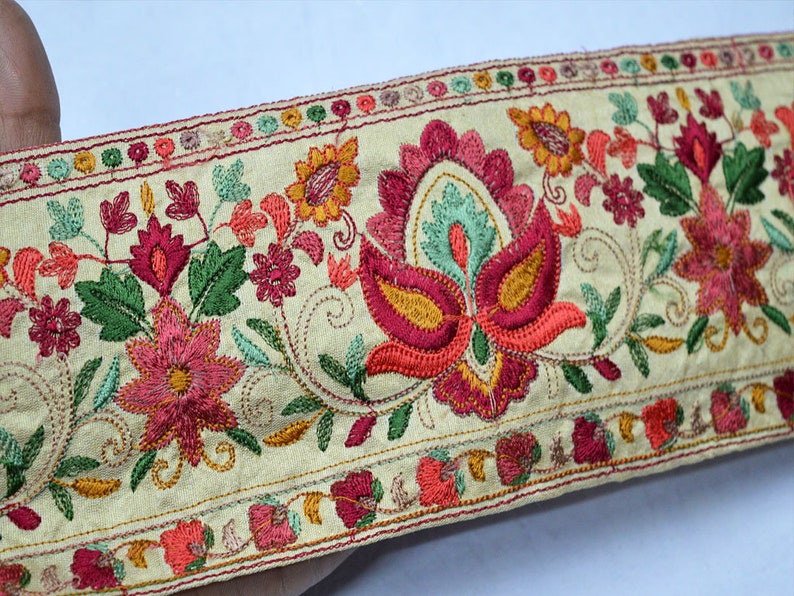 Ivory Fabric Trim Embellishment Embroidered Indian Trim By The Etsy
